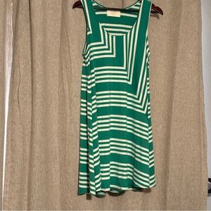 Puella Green and off white Striped a line Sleeveless Dress Large